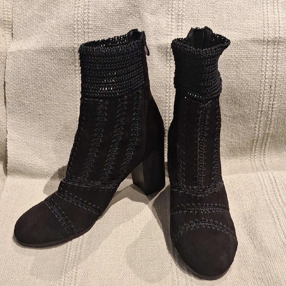 Anthropologie Silent D Black Suede Ankle Boots With Crochet Size 41/ 9.5/10